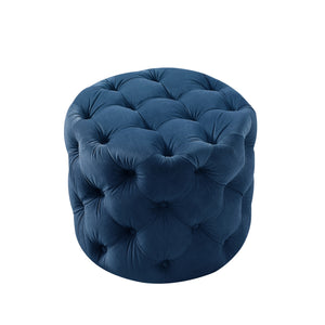 Homeroots 21" Navy Blue Velvet Tufted Round Ottoman Navy,Velvet  487864