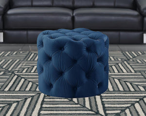Homeroots 21" Navy Blue Velvet Tufted Round Ottoman Navy,Velvet  487864