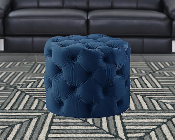 Homeroots 21" Navy Blue Velvet Tufted Round Ottoman Navy,Velvet  487864