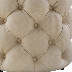 Homeroots 21" Beige Linen Tufted Round Ottoman Beige,Linen  487865