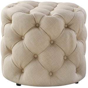 Homeroots 21" Beige Linen Tufted Round Ottoman Beige,Linen  487865