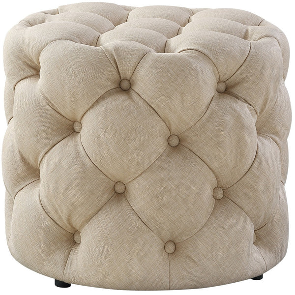 Homeroots 21" Beige Linen Tufted Round Ottoman Beige,Linen  487865