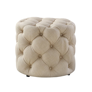 Homeroots 21" Beige Linen Tufted Round Ottoman Beige,Linen  487865