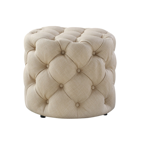 Homeroots 21" Beige Linen Tufted Round Ottoman Beige,Linen  487865