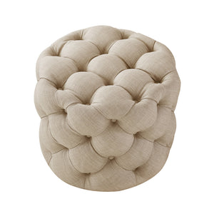 Homeroots 21" Beige Linen Tufted Round Ottoman Beige,Linen  487865