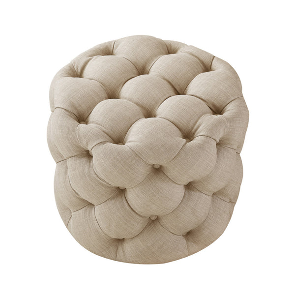 Homeroots 21" Beige Linen Tufted Round Ottoman Beige,Linen  487865