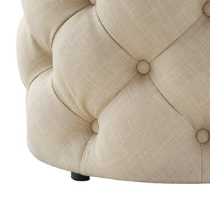 Homeroots 21" Beige Linen Tufted Round Ottoman Beige,Linen  487865