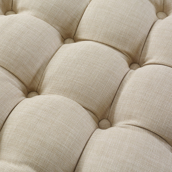 Homeroots 21" Beige Linen Tufted Round Ottoman Beige,Linen  487865
