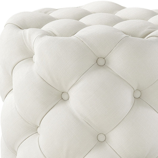 Homeroots 21" White Linen Tufted Round Ottoman F  487866