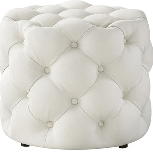 Homeroots 21" White Linen Tufted Round Ottoman F  487866