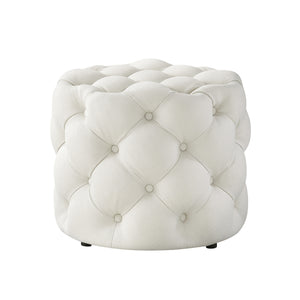 Homeroots 21" White Linen Tufted Round Ottoman F  487866