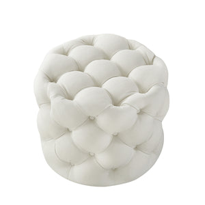 Homeroots 21" White Linen Tufted Round Ottoman F  487866