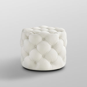 Homeroots 21" White Linen Tufted Round Ottoman F  487866