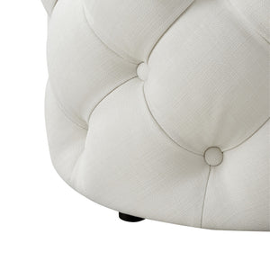 Homeroots 21" White Linen Tufted Round Ottoman F  487866