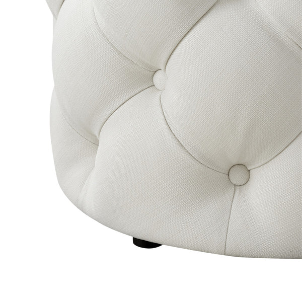 Homeroots 21" White Linen Tufted Round Ottoman F  487866