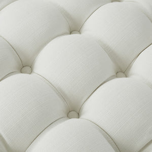 Homeroots 21" White Linen Tufted Round Ottoman F  487866