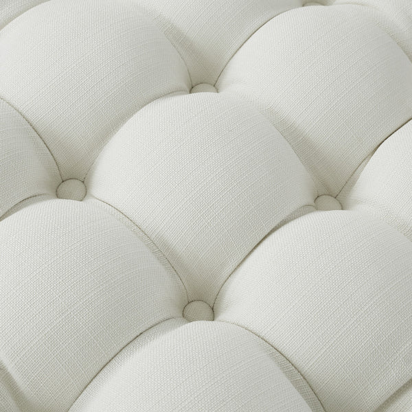 Homeroots 21" White Linen Tufted Round Ottoman F  487866