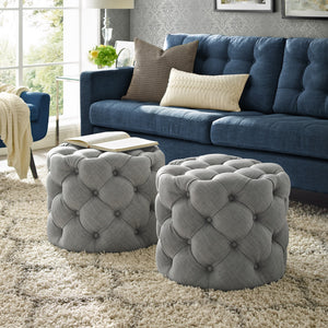 Homeroots 21" Light Gray Linen Tufted Round Ottoman Light Grey,Linen  487867
