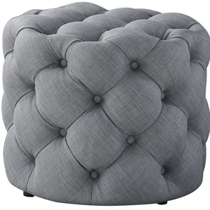 Homeroots 21" Light Gray Linen Tufted Round Ottoman Light Grey,Linen  487867