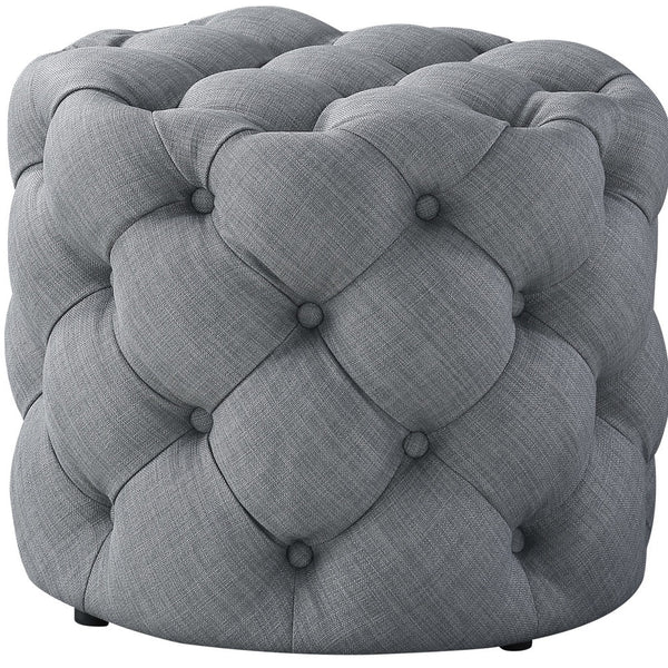 Homeroots 21" Light Gray Linen Tufted Round Ottoman Light Grey,Linen  487867