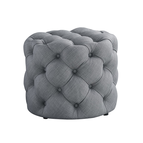 Homeroots 21" Light Gray Linen Tufted Round Ottoman Light Grey,Linen  487867