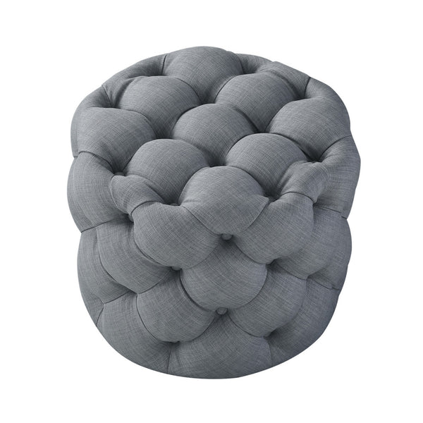 Homeroots 21" Light Gray Linen Tufted Round Ottoman Light Grey,Linen  487867