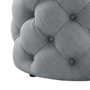 Homeroots 21" Light Gray Linen Tufted Round Ottoman Light Grey,Linen  487867