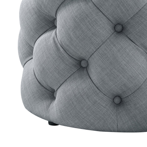 Homeroots 21" Light Gray Linen Tufted Round Ottoman Light Grey,Linen  487867