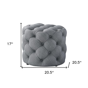 Homeroots 21" Light Gray Linen Tufted Round Ottoman Light Grey,Linen  487867