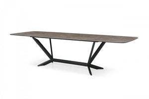 Homeroots 118" Gray And Black Ceramic And Metal Trestle Base Dining Table   487876