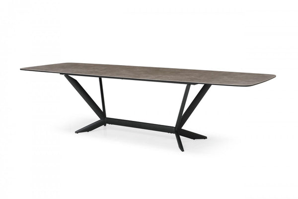Homeroots 118" Gray And Black Ceramic And Metal Trestle Base Dining Table   487876