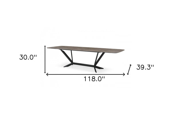 Homeroots 118" Gray And Black Ceramic And Metal Trestle Base Dining Table   487876