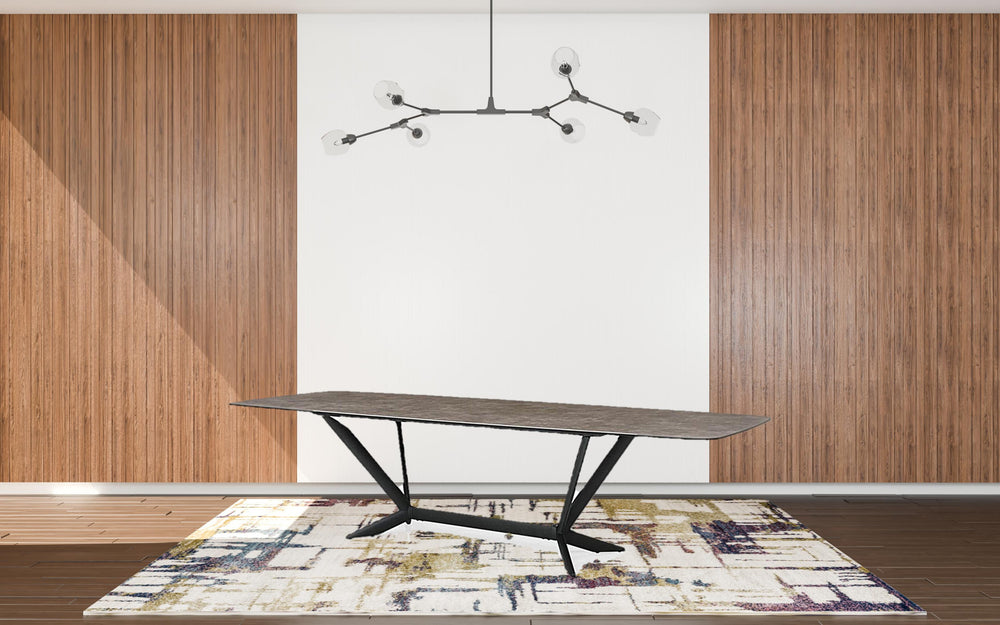 Homeroots 118" Gray And Black Ceramic And Metal Trestle Base Dining Table   487876