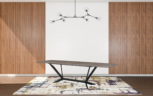 Homeroots 118" Gray And Black Ceramic And Metal Trestle Base Dining Table   487876