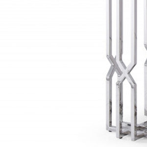 Homeroots 87" Clear And Silver Glass And Stainless Steel Pedestal Base Dining Table   487877