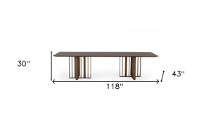 Homeroots 118" Brown And Brass Stainless Steel Double Pedestal Base Dining Table   487879