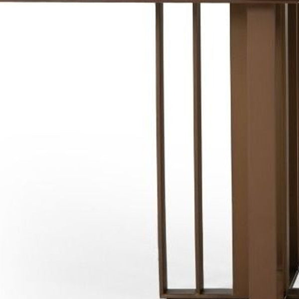 Homeroots 118" Brown And Brass Stainless Steel Double Pedestal Base Dining Table   487879