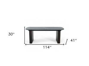 Homeroots 114" Smoked Rectangular Manufactured Wood Self-storing Leaf Dining Table   487880