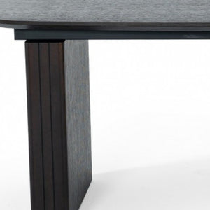 Homeroots 114" Smoked Rectangular Manufactured Wood Self-storing Leaf Dining Table   487880