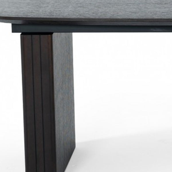 Homeroots 114" Smoked Rectangular Manufactured Wood Self-storing Leaf Dining Table   487880