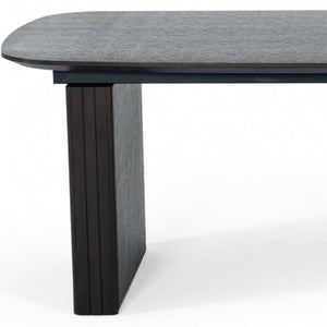 Homeroots 114" Smoked Rectangular Manufactured Wood Self-storing Leaf Dining Table   487880