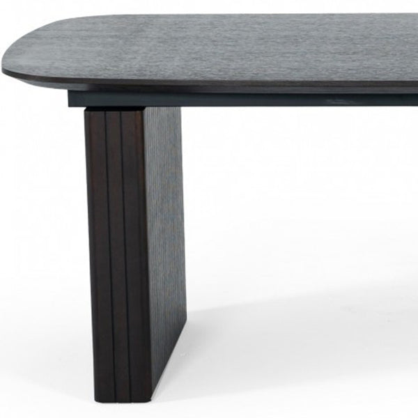 Homeroots 114" Smoked Rectangular Manufactured Wood Self-storing Leaf Dining Table   487880