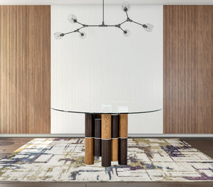 Homeroots 59" Clear And Walnut Rounded Glass And Solid Manufactured Wood Dining Table   487881