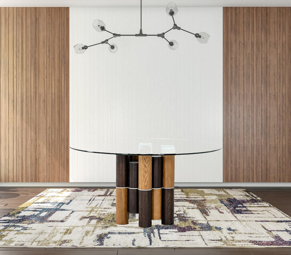 Homeroots 59" Clear And Walnut Rounded Glass And Solid Manufactured Wood Dining Table   487881