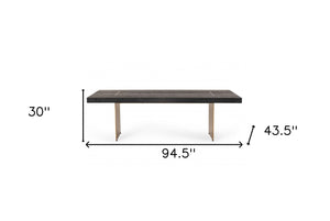 Homeroots 95" Dark Brown And Brass Metal Sled Base Dining Table   487883
