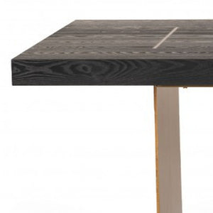 Homeroots 95" Dark Brown And Brass Metal Sled Base Dining Table   487883