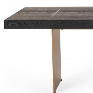 Homeroots 95" Dark Brown And Brass Metal Sled Base Dining Table   487883