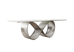 Homeroots 95" Clear And Grey Rectangular Glass And Metal Dining Table   487884