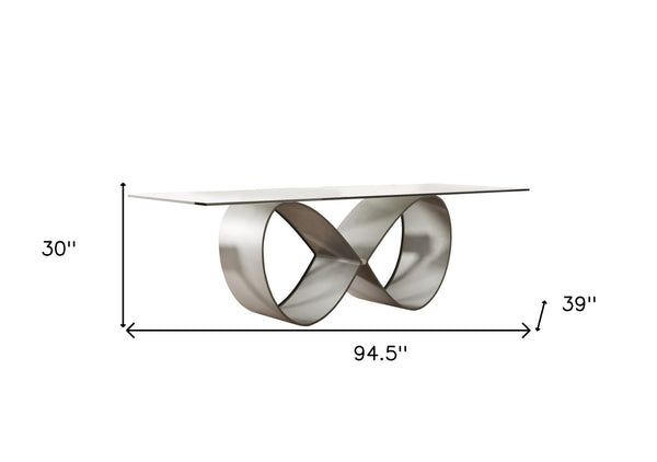 Homeroots 95" Clear And Grey Rectangular Glass And Metal Dining Table   487884