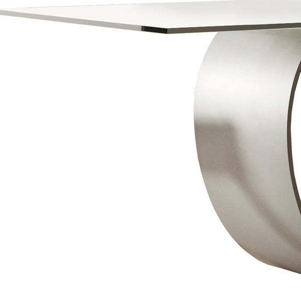 Homeroots 95" Clear And Grey Rectangular Glass And Metal Dining Table   487884